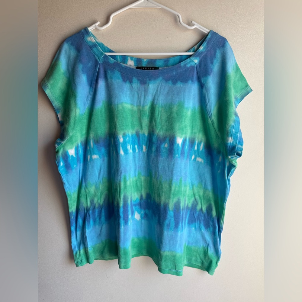 Lauren Ralph Lauren Blue and Green Tie-Dye Tee 100% Cotton Size 2X